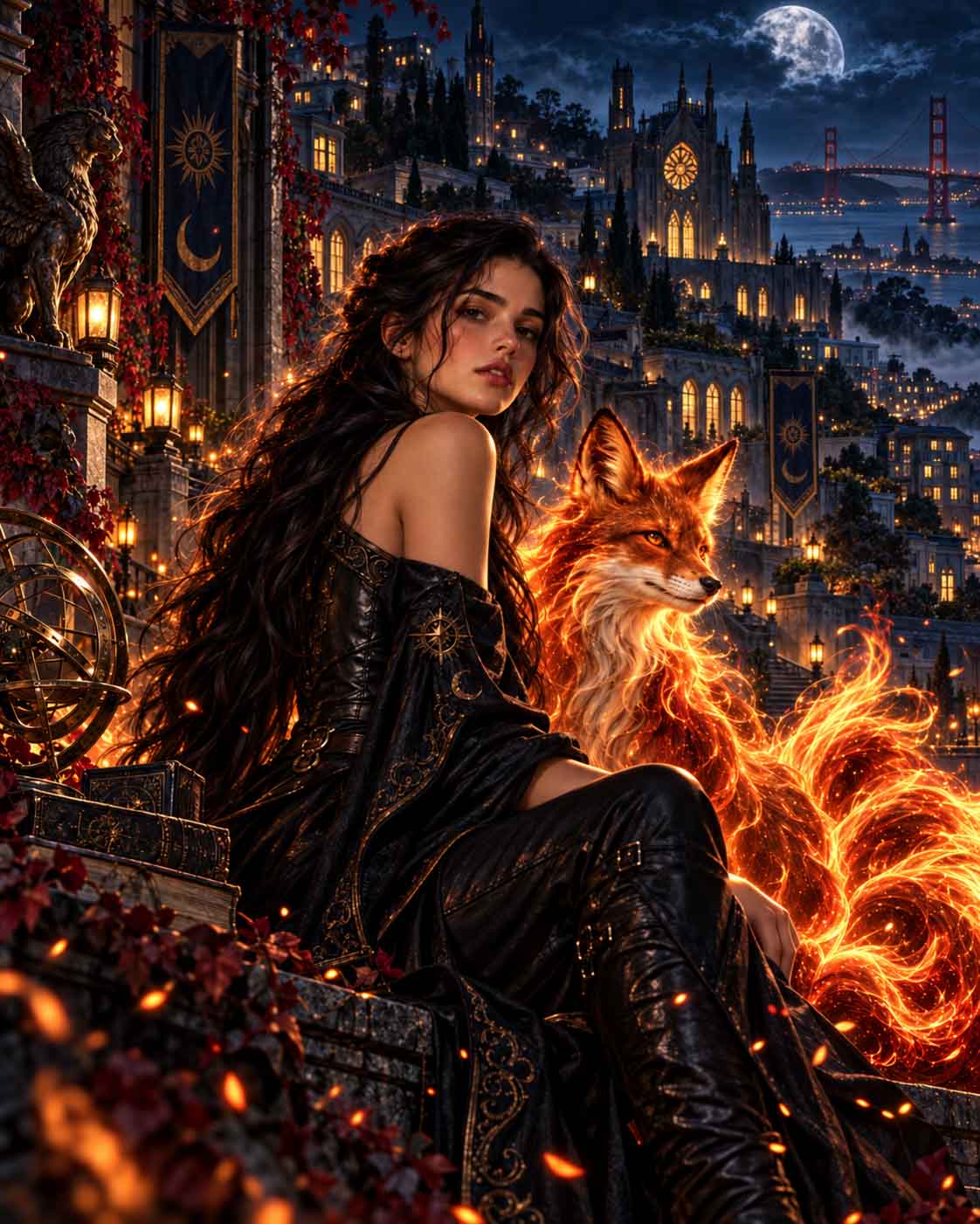 Teresa with her magical fire fox at the hidden academy in San Francisco.